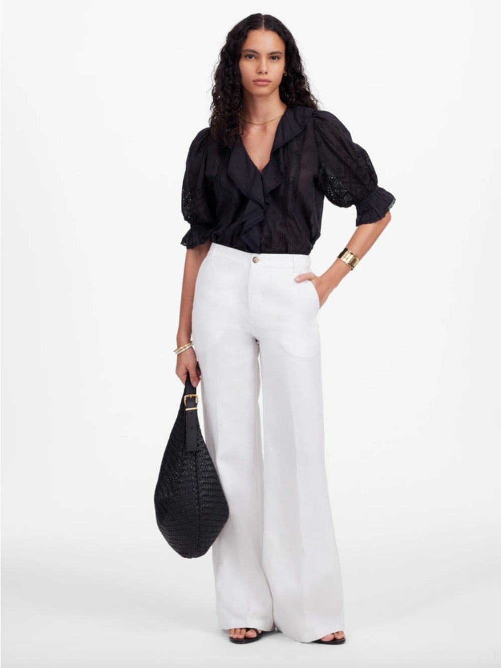 Madewell The Zoe Relaxed Wide Pant in 100% Linen Size 14 in Salt White - Picture 1 of 12